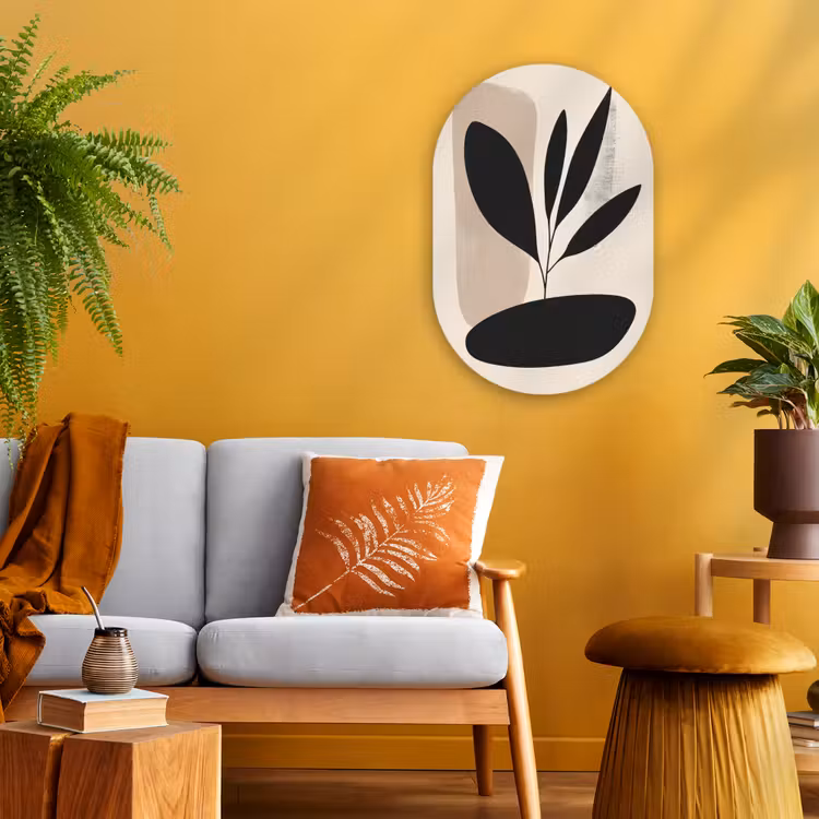 Plant - Beige - Japandi Wandcirkel Ovaal Forex klein -sfeer4