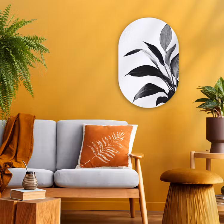 Plant - Bladeren - Minimalistisch - Zwart Wandcirkel Ovaal Forex klein -sfeer4