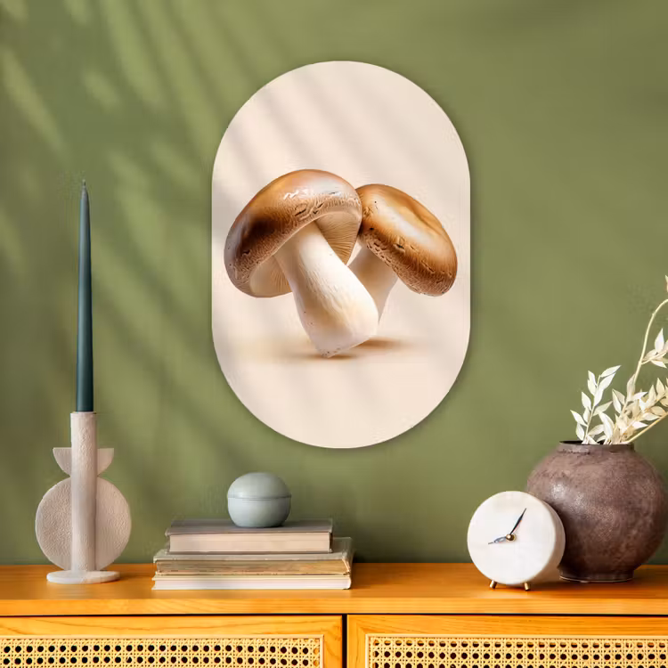 Champignons - Zacht - Beige Wandcirkel Ovaal Forex klein -sfeer2