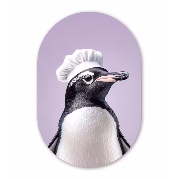 Pinguïn - Koksmuts - Lief - Paars Wandcirkel Ovaal Forex klein -3d