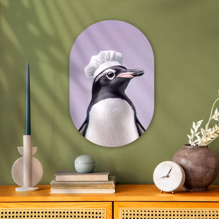 Pinguïn - Koksmuts - Lief - Paars Wandcirkel Ovaal Forex klein -sfeer2