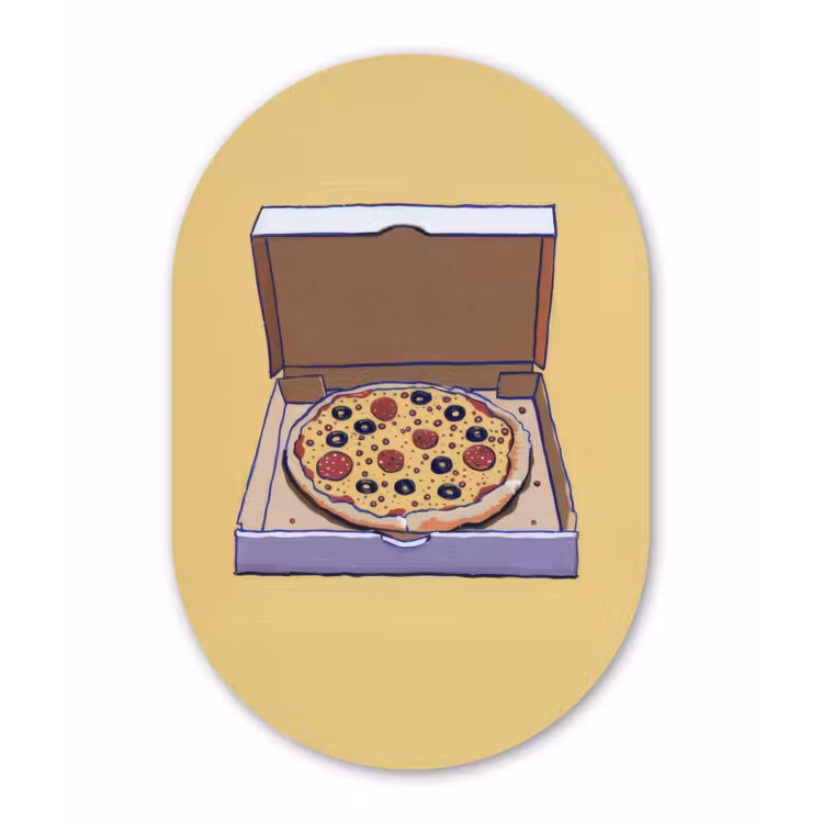 Pizza - Doos - Salami - Illustratie Wandcirkel Ovaal Forex klein -3d