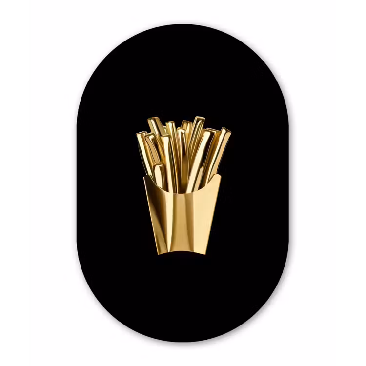 Friet - Goud - Chrome - Eten Wandcirkel Ovaal Forex klein -3d