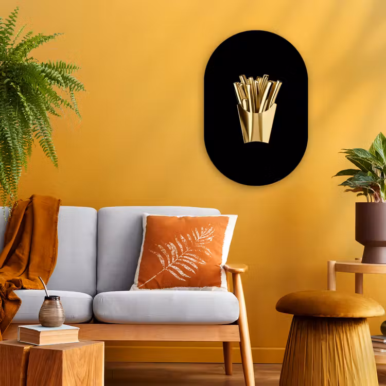 Friet - Goud - Chrome - Eten Wandcirkel Ovaal Forex klein -sfeer4