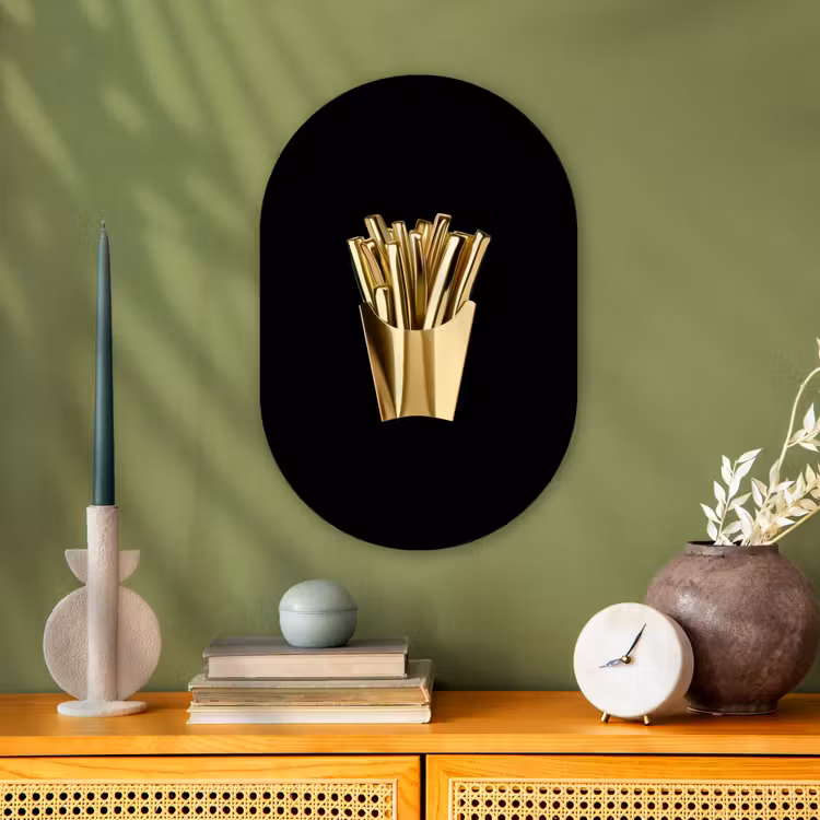 Friet - Goud - Chrome - Eten Wandcirkel Ovaal Forex klein -sfeer2