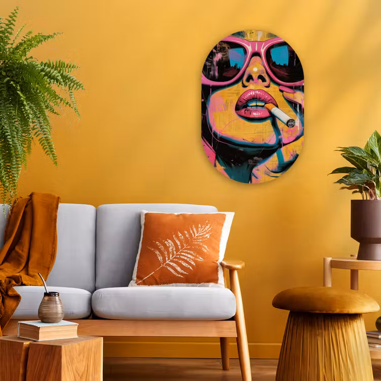 Portret - Vrouw - Abstract - Zonnebril Wandcirkel Ovaal Forex klein -sfeer4