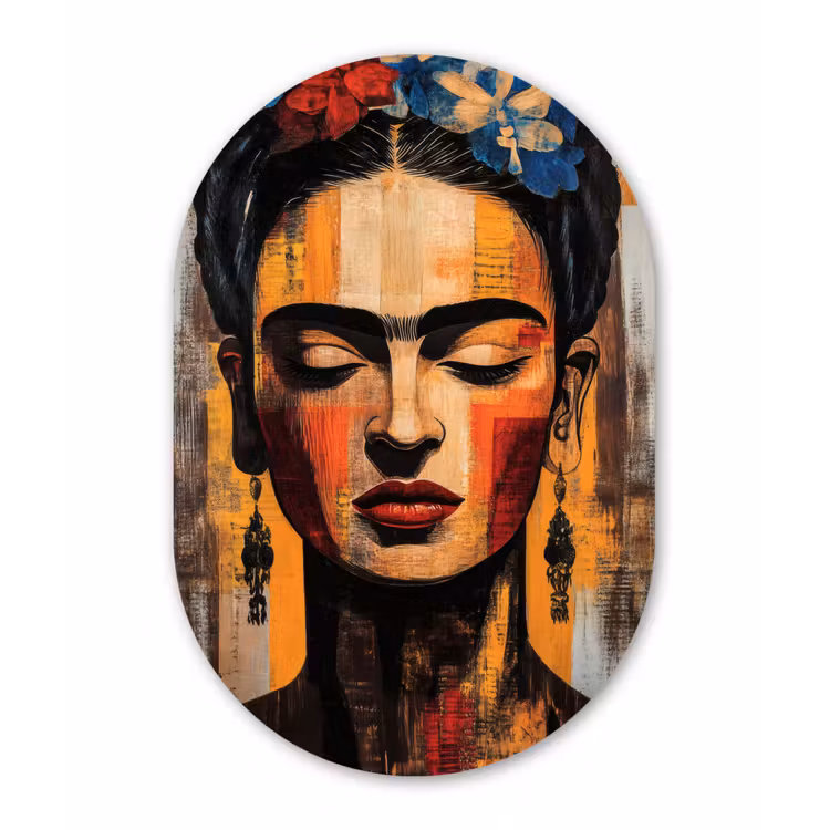 Portret - Vrouw - Bloemen Wandcirkel Ovaal Forex klein -3d