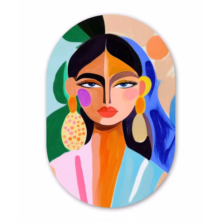 Portret - Vrouw - Modern Wandcirkel Ovaal Forex klein -3d