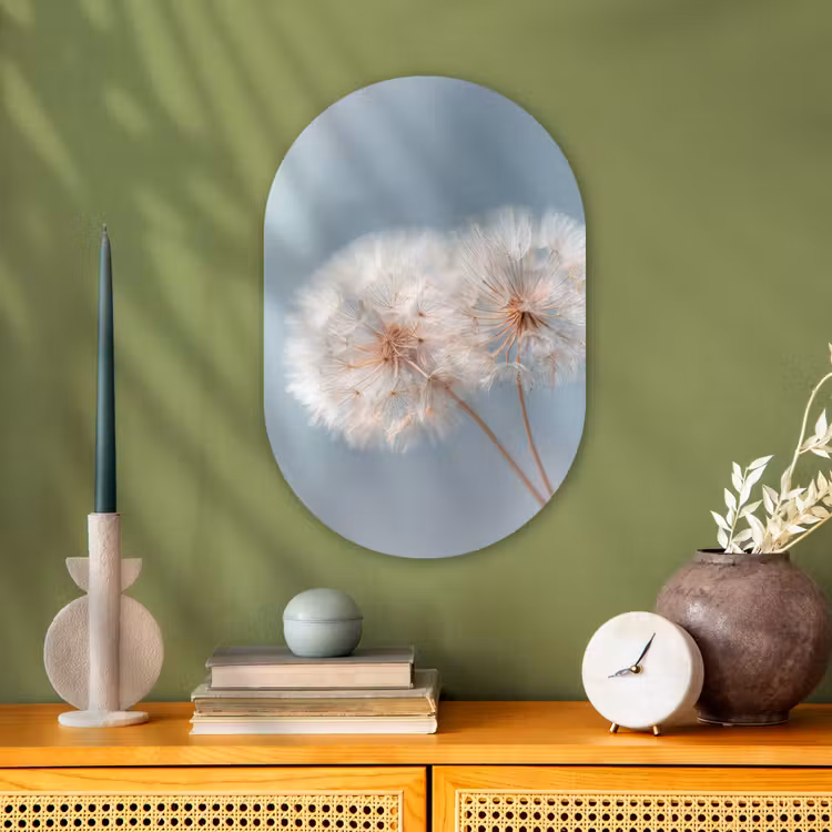 Paardenbloemen - Pluisjes - Wit Wandcirkel Ovaal Forex klein -sfeer2