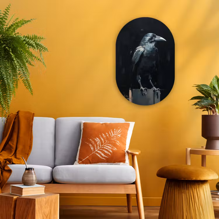 Raaf - Vogels - Zwart Wandcirkel Ovaal Forex klein -sfeer4