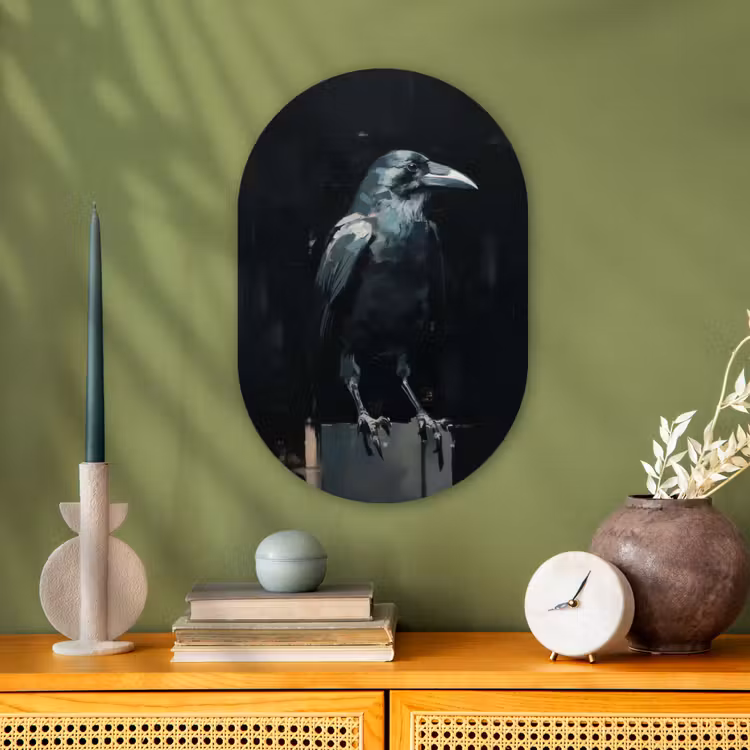 Raaf - Vogels - Zwart Wandcirkel Ovaal Forex klein -sfeer2