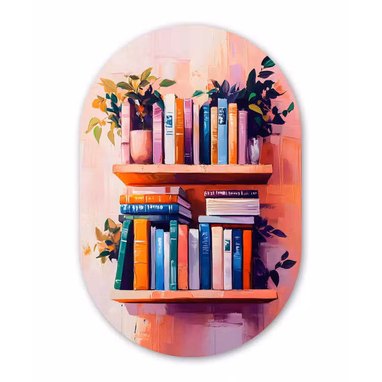 Planken - Boeken - Bladeren Wandcirkel Ovaal Forex klein -3d