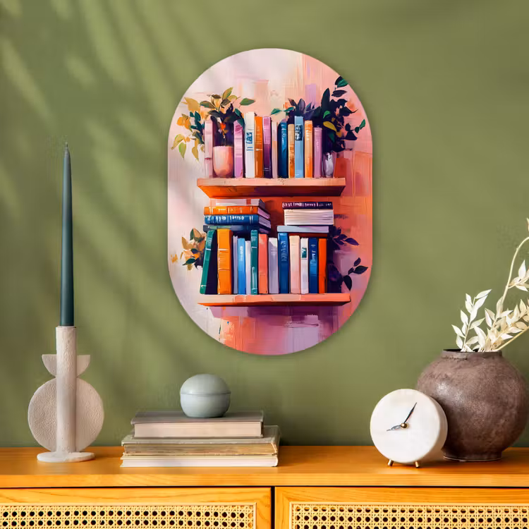 Planken - Boeken - Bladeren Wandcirkel Ovaal Forex klein -sfeer2