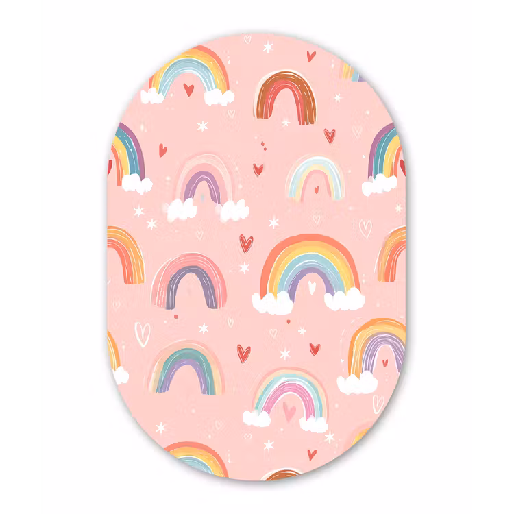Regenboog - Patroon - Pastel - Handgetekend Wandcirkel Ovaal Forex klein -3d