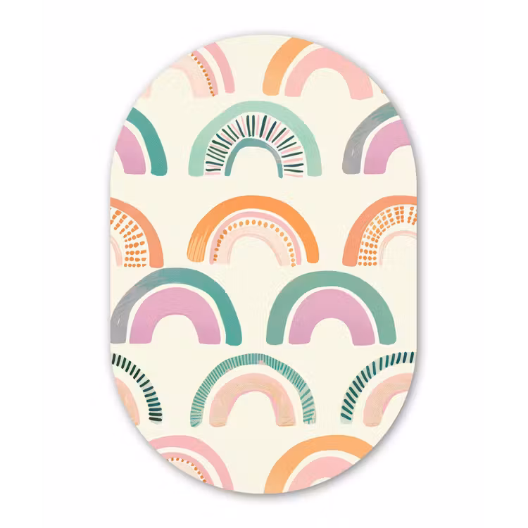 Regenboog - Pastel - Patroon Wandcirkel Ovaal Forex klein -3d