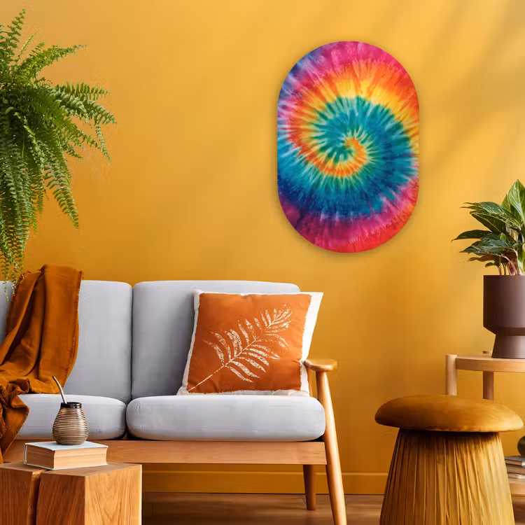 Regenboogkleuren - Tie dye - Wandcirkel Ovaal Forex klein -sfeer4