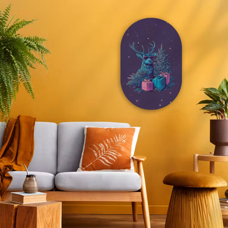 Rendier - Zonnebril - Neon - Kerstboom Wandcirkel Ovaal Forex klein -sfeer4