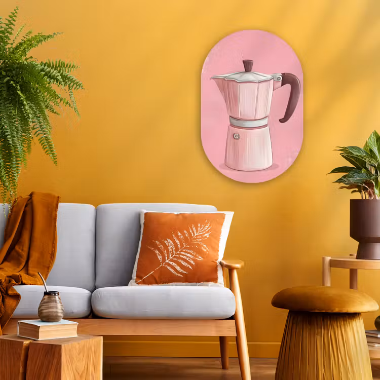 Roze - Mokkapot - Illustratie - Koffie Wandcirkel Ovaal Forex klein -sfeer4