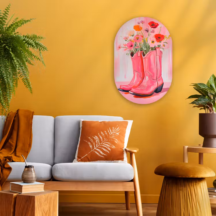 Roze - Bloemen - Cowboy Wandcirkel Ovaal Forex klein -sfeer4