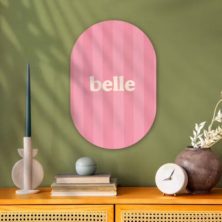 Roze - Gestreept - Belle Wandcirkel Ovaal Forex klein -sfeer2