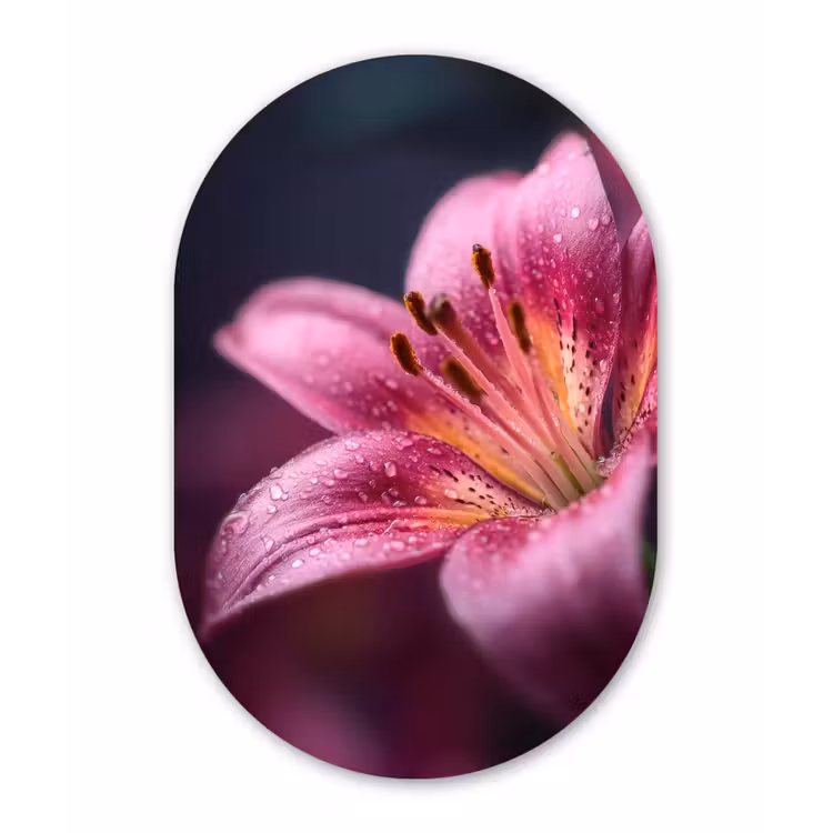 Roze - lelie - Dauwdruppels Wandcirkel Ovaal Forex klein -3d