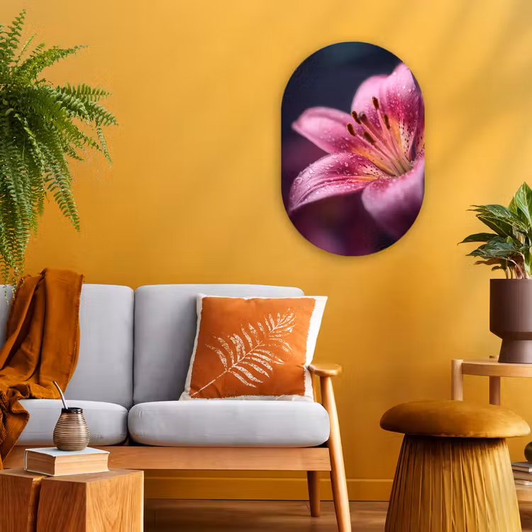 Roze - lelie - Dauwdruppels Wandcirkel Ovaal Forex klein -sfeer4