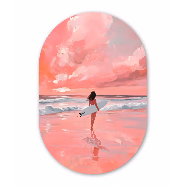 Roze - Surfen - Zee Wandcirkel Ovaal Forex klein -3d