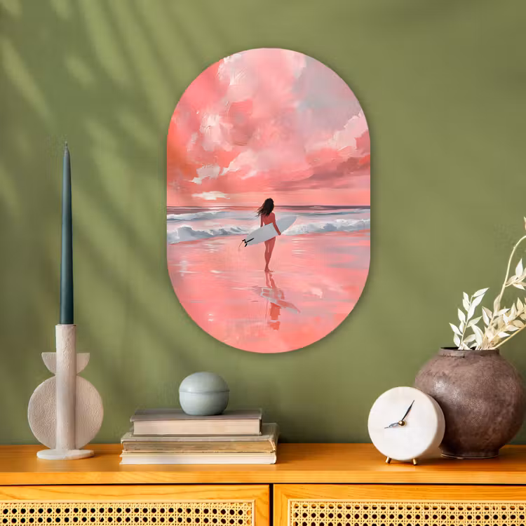 Roze - Surfen - Zee Wandcirkel Ovaal Forex klein -sfeer2