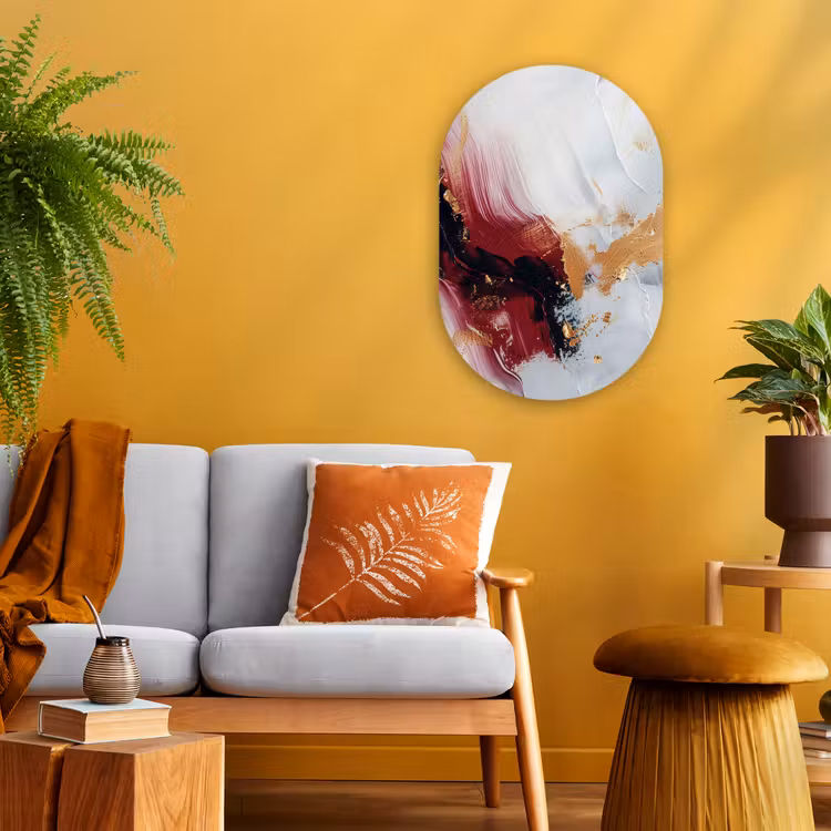 Rood - Abstract - Goud - Modern Wandcirkel Ovaal Forex klein -sfeer4