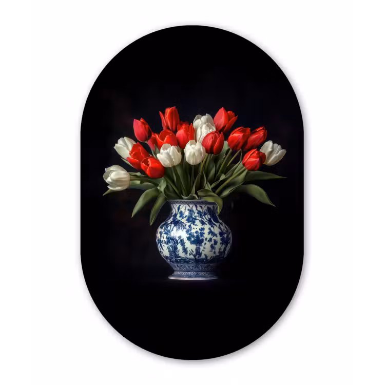 Rode - Bloemen - Tulpen - Vaas Wandcirkel Ovaal Forex klein -3d