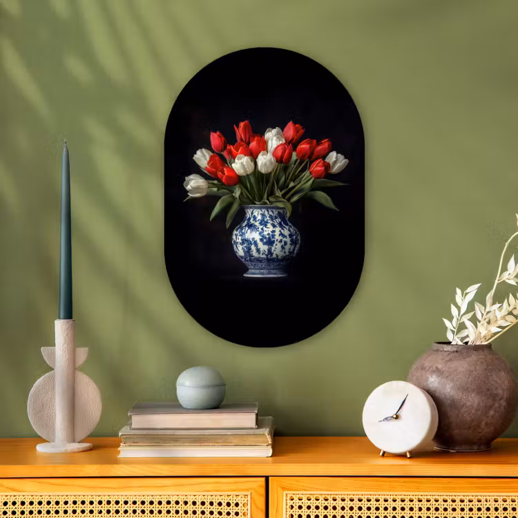 Rode - Bloemen - Tulpen - Vaas Wandcirkel Ovaal Forex klein -sfeer2