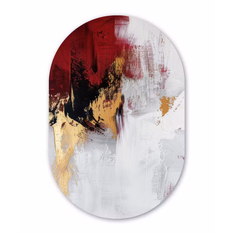 Rood - Marmer - Abstract - Goud - Modern Wandcirkel Ovaal Forex klein -3d