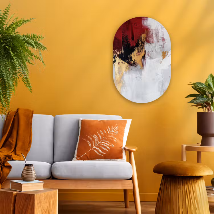 Rood - Marmer - Abstract - Goud - Modern Wandcirkel Ovaal Forex klein -sfeer4
