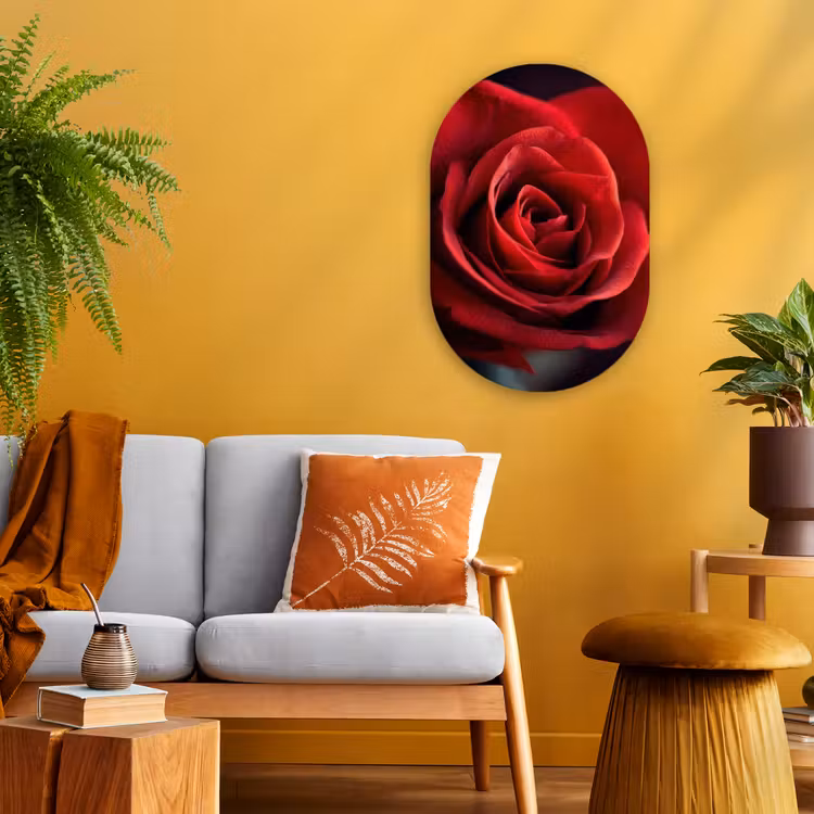 Rood - Roos - Romantisch Wandcirkel Ovaal Forex klein -sfeer4