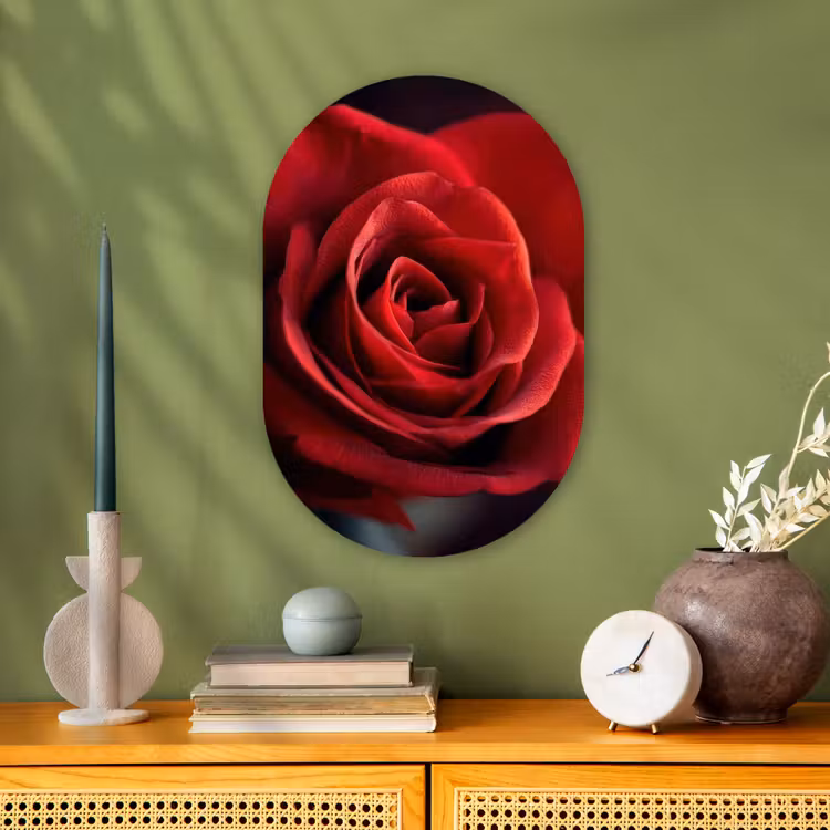 Rood - Roos - Romantisch Wandcirkel Ovaal Forex klein -sfeer2