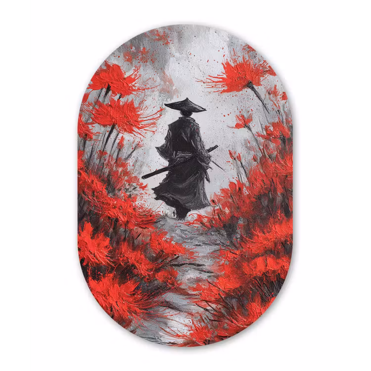 Rode bloemen - mistig - Man Wandcirkel Ovaal Forex klein -3d