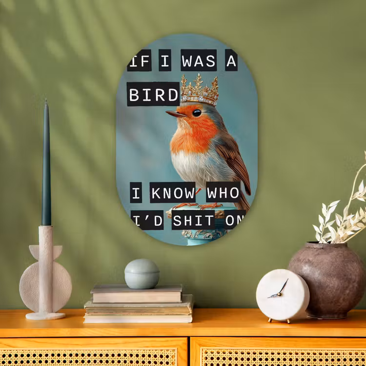 Roodborstje - Vogel - Blauw - Decoratie Wandcirkel Ovaal Forex klein -sfeer2