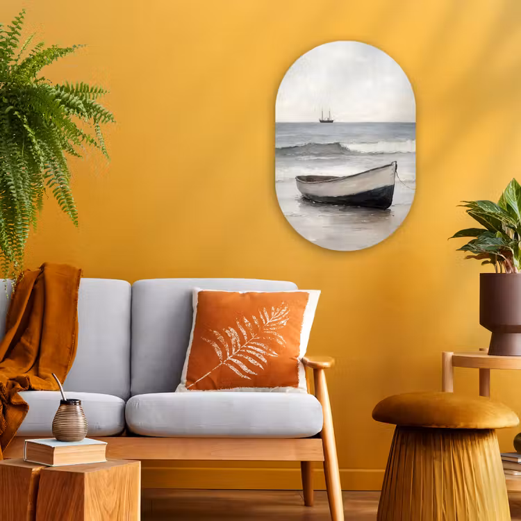Roeiboot - Zee - Horizon Wandcirkel Ovaal Forex klein -sfeer4