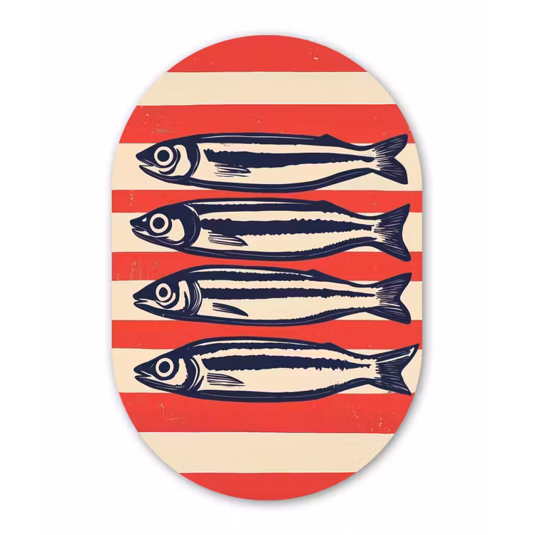 Sardines - Rood en beige strepen Wandcirkel Ovaal Forex klein -3d