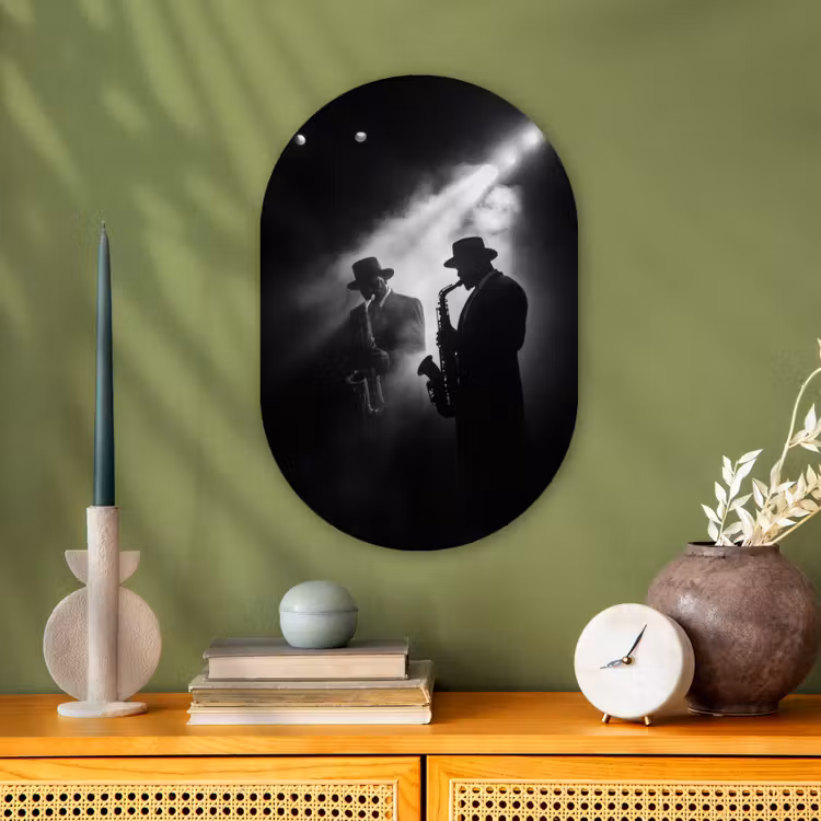 Saxofonisten - Hoeden - Rook - Licht Wandcirkel Ovaal Forex klein -sfeer2