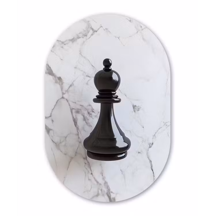 Schaakstuk - Loper - Zwart - Marmer Wandcirkel Ovaal Forex klein -3d