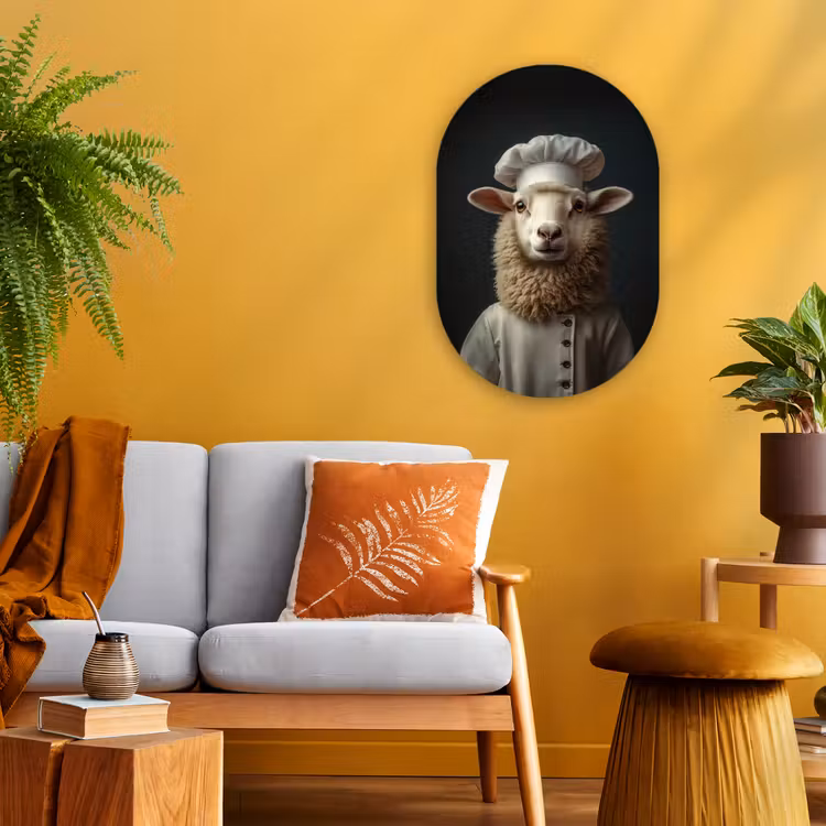 Schaap - Wol - Kok Wandcirkel Ovaal Forex klein -sfeer4