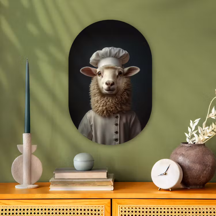 Schaap - Wol - Kok Wandcirkel Ovaal Forex klein -sfeer2