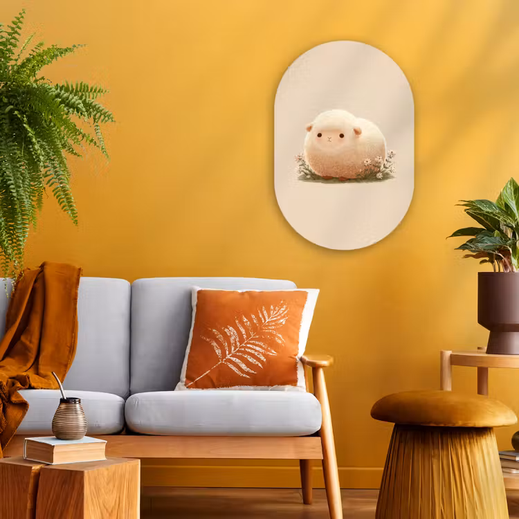 Schaap - Beige - Bloemen Wandcirkel Ovaal Forex klein -sfeer4