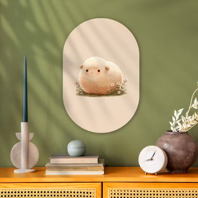 Schaap - Beige - Bloemen Wandcirkel Ovaal Forex klein -sfeer2