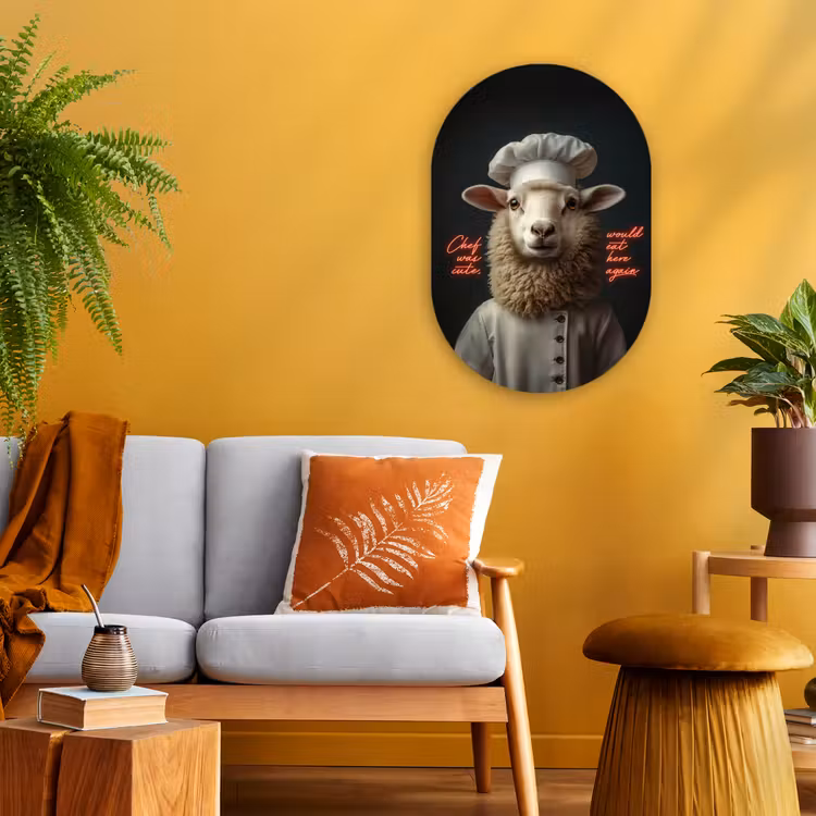 Schaap - Kokskleding - Neon - Quote Wandcirkel Ovaal Forex klein -sfeer4