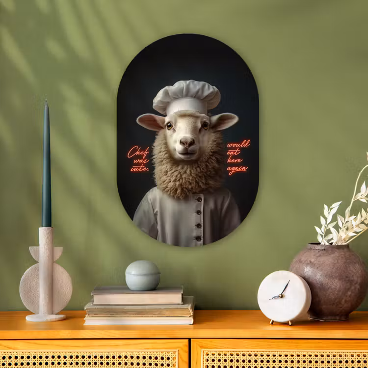 Schaap - Kokskleding - Neon - Quote Wandcirkel Ovaal Forex klein -sfeer2
