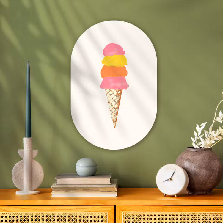 Schepijs - Hoorntje - Illustratie - Minimalistisch Wandcirkel Ovaal Forex klein -sfeer2
