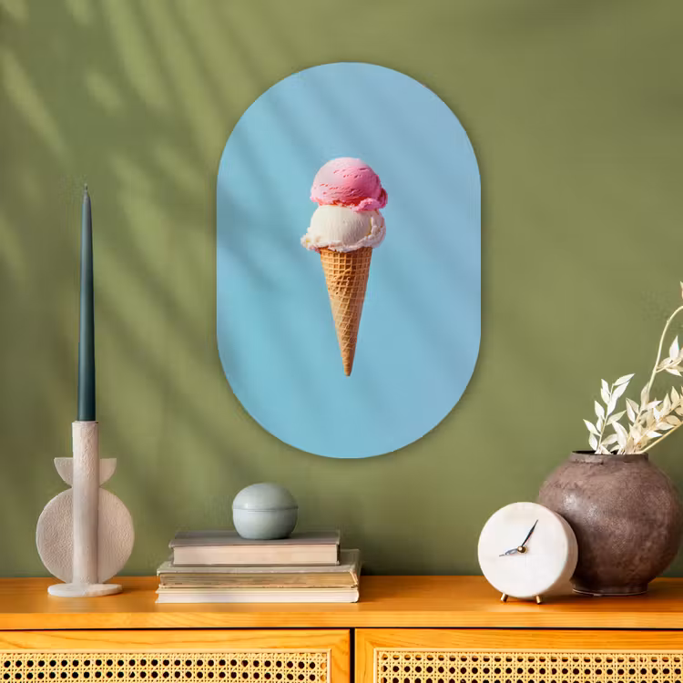 Bolletjes - Schepijs - Hoorntje - Blauw Wandcirkel Ovaal Forex klein -sfeer2
