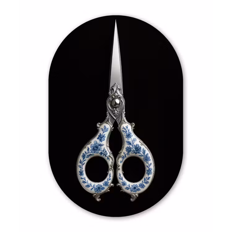 Schaar - Delfts blauw - Zwart Wandcirkel Ovaal Forex klein -3d